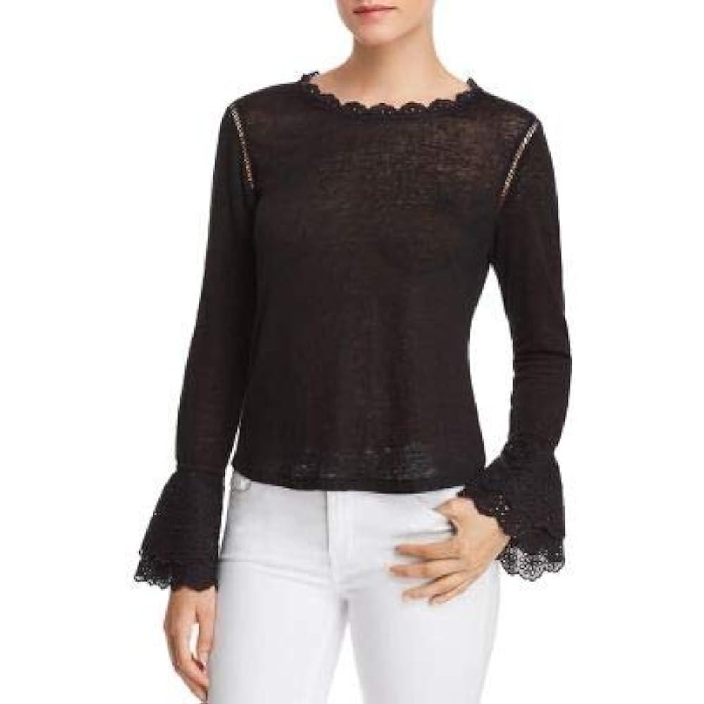Generation Love 100% Linen long sleeve top Pullover eyelet Size S Navy blue Knit